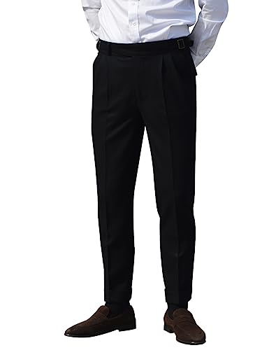 Snoly Men's Winter Retro Woolen Gurkha Pant Straight Flat Front Chino High Waist Tapered Leg Rolled Pants,Two Styles