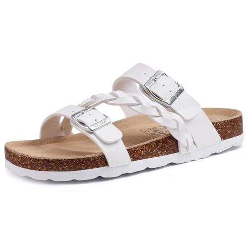 Image of KIDMI Women's Cork Footbed Sandals with Arch Support Comfortable Slip-On Slide Sandals With Adjustable Buckle for Summer