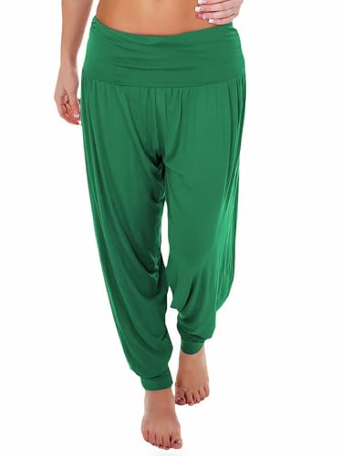 R&N FASHIONS - Pantalon sarouel pour femme - Pantalon stretch décontracté - Taille haute - Vêtement décontracté - Parfait pour le yoga, le salon, l'entraînement, vert bouteille, 36-38