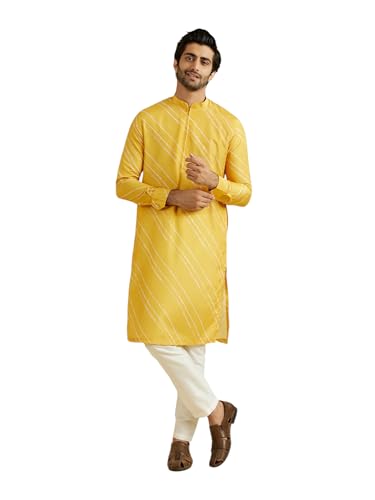 Kurta pour homme Manyavar en satin imprimé Leheriya avec pyjama fluide