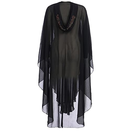 OBEEII Muslim Dress for Women Loose Batwing Sleeved Hooded Beaded Embroidery Long Abaya Dress Kaftan Abayas Islamic Robe