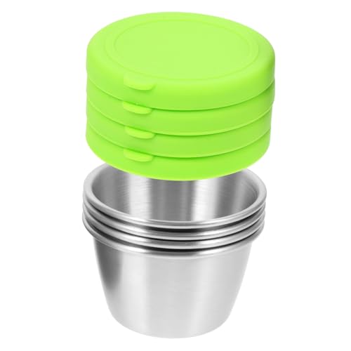 PRETYZOOM Stainless Steel Sauce Dishes Set of 4 Lids Dipping Sauce Cups for Salad Restaurant and Home Reusable Condiment Cups