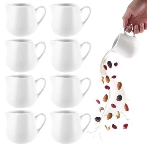 LOLYSIC Milchkännchen Porzellan, 8 Stück Milchkännchen Weiß 240ml Milchkännche Großes Milchkanne Espressogießer, Schaumkännchen Groß Espressokanne für Kaffee, Milch, Saucen, Cafe, Küche