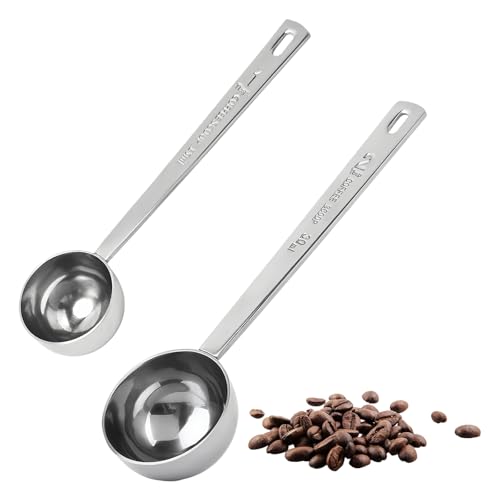 PARFCO 2 Stück Kaffeedosierlöffel, 304 Edelstahl Kaffeelöffel Portionierer, 30 ml und 15 ml Kaffeemesslöffel, Messlöffel Set mit Langem Griff,...