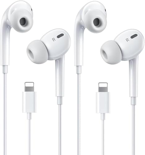 2-Pack Wired Earbuds for iPhone Headphones Earphones Nosie Reduction Built-in Microphone & Volume Control Headsets Compatible with iPhone 14/13/12/11/XR/XS/X/8/7/SE/Pro/Pro Max - White.