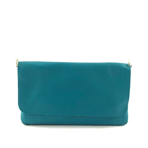 Pochette femme en cuir véritable turquoise BE MY BAG sac de soirée
