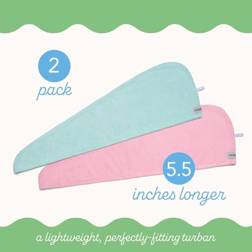 Image of Turbie Twist 2-Pack Extra Long Microfiber Hair Towel for Beauty, Travel, Gifting - Hair Wrap Turban for Long & Thick Hair - Premium Personal Care - Pink&Mint
