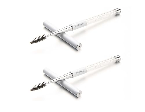 JOSALINAS 2PCS Mascara Brushes Eyebrow Eyelash Brushes Mascara Wands Spooly Applicators Eye Brushes Portable Cosmetic Brushes with Cap Spoolies Brushes for Eyelash Extensions and Eyebrows, White