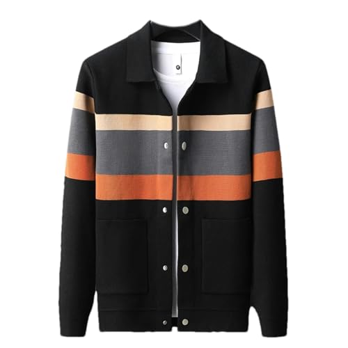 Men Knitted Cardigan Coat Spring Men's Matching Color Casual Loose Sweater Warm Coats3