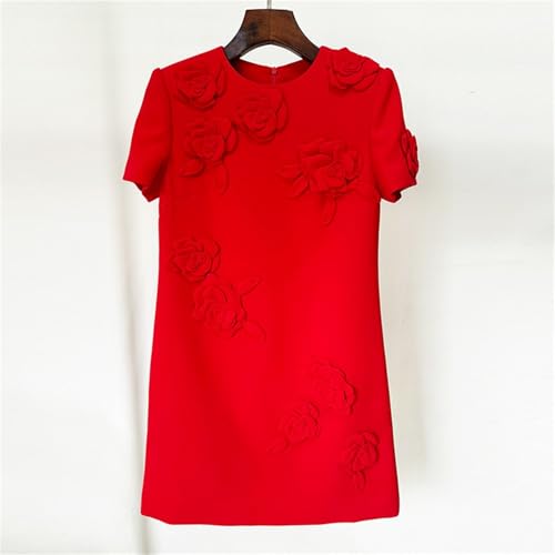 Women Fashion 2025 Designer O-Neck Short Sleeve Flowers Appliques Mini Dress Gowns2