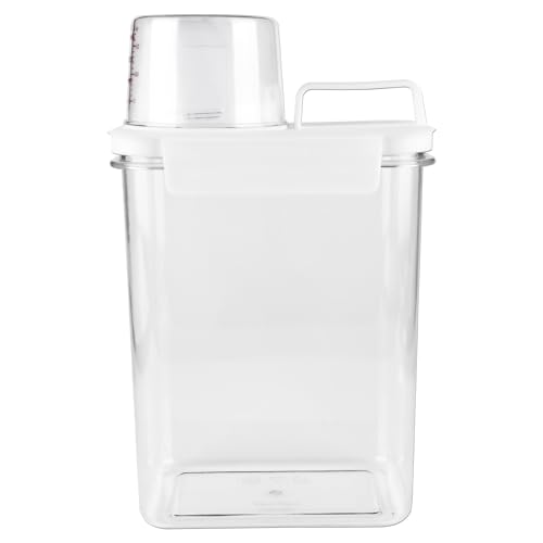 1800 ML Dispensador de Detergente para Lavadora, Caja de Almacenamiento Hermético, Dosificadora para Detergente en Polvo Líquido Suavizante con Vaso Medidor + Bolígrafo/Pegatina