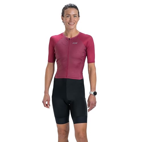 Zoot Womens Core Tri Aero FZ Racesuit Short Sleeve Moisture-Wicking Triathlon Suit Plush Chamois & Race Day Storage - Plum - X-Large