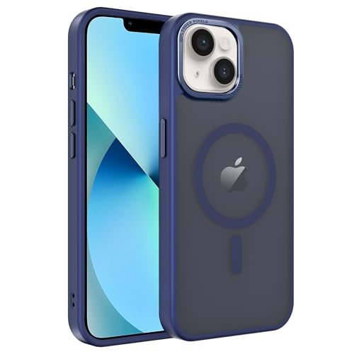 Image of Magnetic iPhone 13 mini case,Compatible with Magsafe, Military-Grade Protection,Slim Translucent Matte Shockproof with Anti-Scratch Anti-Fingerprint Phone Cover (Dark Blue, iPhone 13mini)
