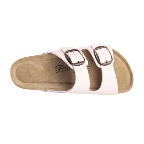 Image of FITORY Womens Flat Sandals with Cork Footbed, Open Toe Arch Support Slides Adjustable Slip On Slippers for Summer 2026 Size 6-11