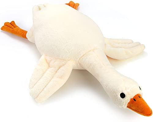 Qicpi 30" Goose Stuffed Animal Weighted Plush Toy 3.2Ibs White Swan Throw Soft Plush Sleeping Pillow Stuffed Animal Toys for Kids Gifts