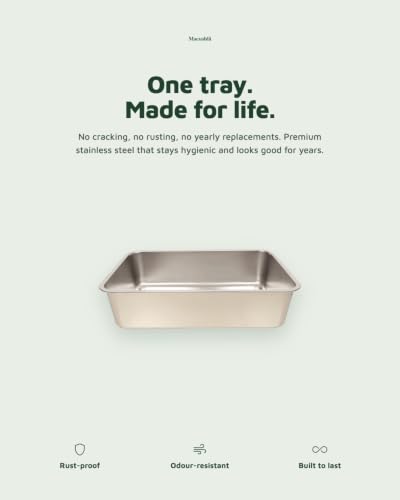 Image of Macushla Stainless Steel Cat Litter Box Large Open Tray 60 * 40 * 15 cms, Rust Proof Metal Litter Tray, Odor Resistant Easy Clean Litter Box for Kittens and Adult Cats