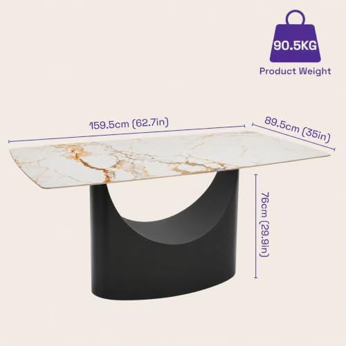 Image of Wakefit Taco Dining Table - Golden Statuario - 6 Seater I Marble Finish I Vitrified Tile Top I Golden Statuario