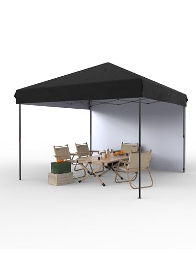 Garvee 10x10 Pop Up Canopy Tent Outdoor Canopy One-Person Set Up Heavy Duty Commercial Instant Tent Shelter, 1-Sidewall+Black