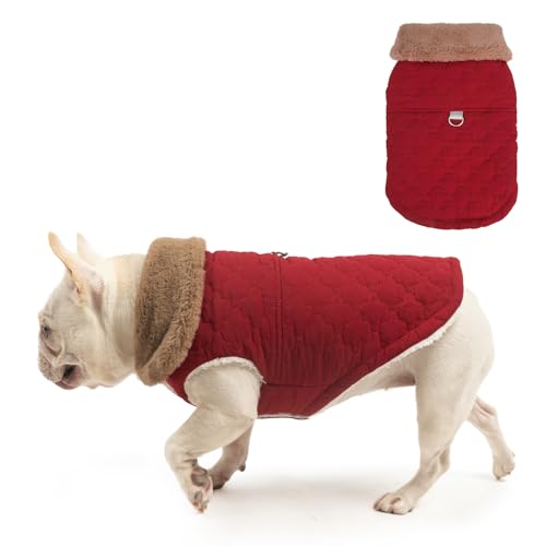 Image of BEAUTYZOO Warm Dog Puffer Jacket Vest, Dog Winter Coat with Harness, Red M