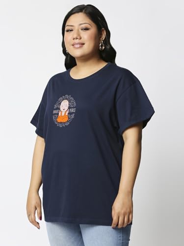 Image of Bewakoof Women's Cotton Relaxed Fit Graphic Print Boyfriend Fit Half Sleeve Round Neck T-Shirt