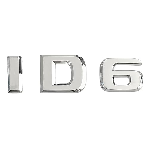 Emblema Adhesivo Plástico ID.6, Insignia ID6, Emblema ID6, Apto para Parte Trasera Autoadhesiva, Compatible con Volkswagen, Plástico, 9 cm x 2.5 cm, Todas Las Letras en Color Plateado