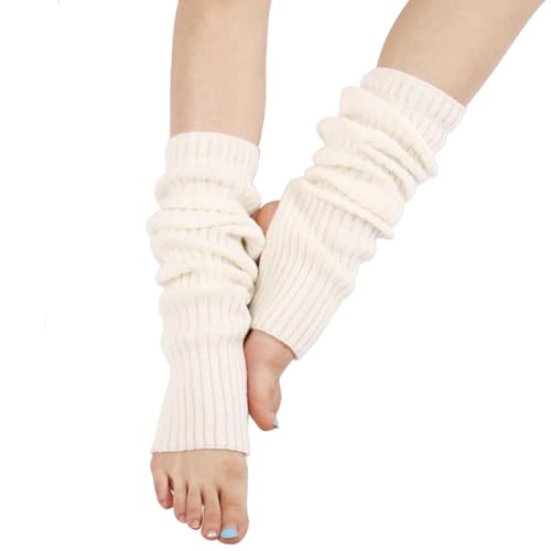 Womens Knitted Stirrup Leg Warmers Knitted Yoga Socks Winter Warm Knit Crochet Boot Cuffs Topper for Dance(White)2