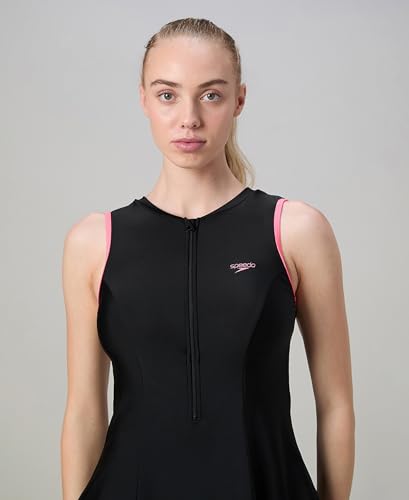 Image of Speedo Women's Endurabrite Closedback Swimdress with Boyleg | Swimming Costume | Swimming Suit for Women | Chlorine Resistance | UPF 40+ Sun Protection | Removable Bra Pads