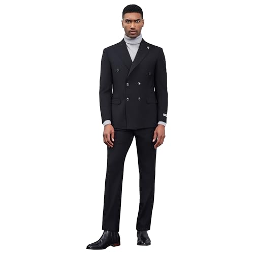 STACY ADAMS Suits 3pc Suit Set,Double Breasted Jacket Vest and Dress Pants,Hybrid-Fit Suits