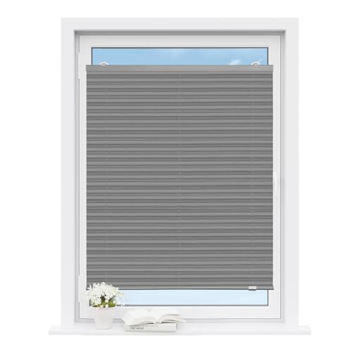 WOLTU Estor Plisado sin Taladrar, con Ventosas, Estor Plisado Translúcido para Interior, Protección Solar para Ventanas Comunes, Claraboyas y Puertas de Balcón, 70x130 cm, Gris
