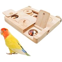 Wooden Bird Foraging Puzzle Interactive Food Challenge Toy with Sliding Blocks & Locks | Cage-Mounted Enrichment for Budgies, Cockatiels, Conures