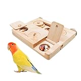 MinrzPet Wooden Bird Foraging Puzzle – Interactive Food Challenge Toy with Sliding Blocks & Locks | Cage-Mounted Enrichment for Budgies, Cockatiels, Conures