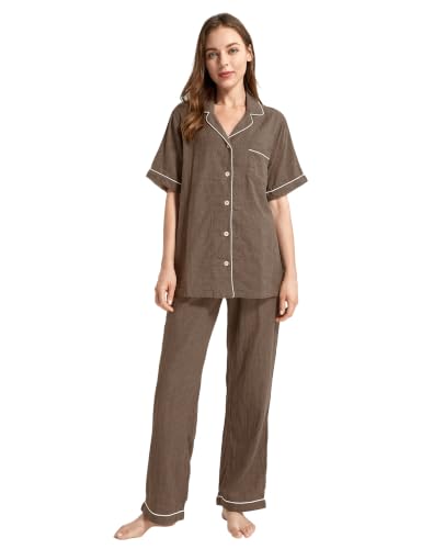 Image of Womens Muslin Pajama Set 100% Cotton Double Gauze Linen Like