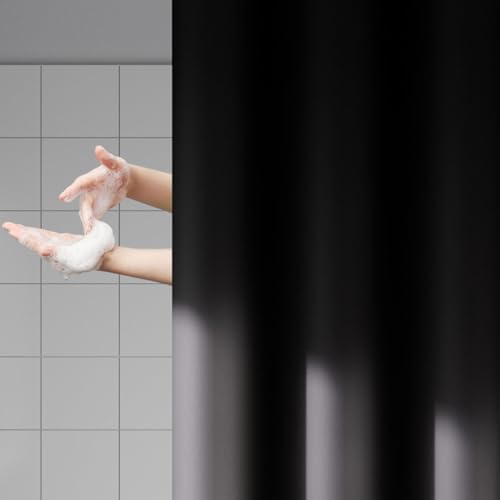 Shower Curtain for Bathroom, 100% Polyester Waterproof Mould Proof Resistant Fabric, 180 x 180cm PEVA Bathroom Curtains with Grommets & 12 Pcs Hooks, Quick-Drying, Washable Bath Curtain (Black) - Cosy Home Interiors Shower Curtain for Bathroom, 100% Polyester Waterproof Mould Proof Resistant Fabric, 180 x 180cm PEVA Bathroom Curtains with Grommets & 12 Pcs Hooks, Quick-Drying, Washable Bath Curtain (Black) - Image 6