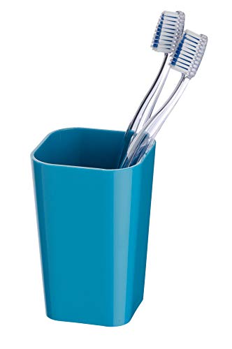 WENKO 20293100 Zahnputzbecher Candy Petrol - Zahnbürstenhalter für Zahnbürste und Zahnpasta, Polystyrol, 7.3 x 11 x 7.3 cm, Petrol