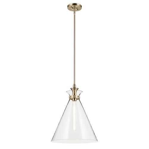 Kichler Laria 1-Light Pendant Light Fixture with Clear Glass in Champagne Bronze, Hanging Kitchen Island Light for Traditional Spaces (19.75" x 16"), 52775CPZCLR