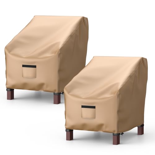 Image of 2 Pack Outdoor Patio Chair Covers Waterproof 30 inchWx27 inchDx36 inchH, Brown | Patio Furniture Covers Protect from Rain, Dust & UV; Heavy-Duty Oxford Fits Lounge, Deep Seat & High Back Chairs on Lawns