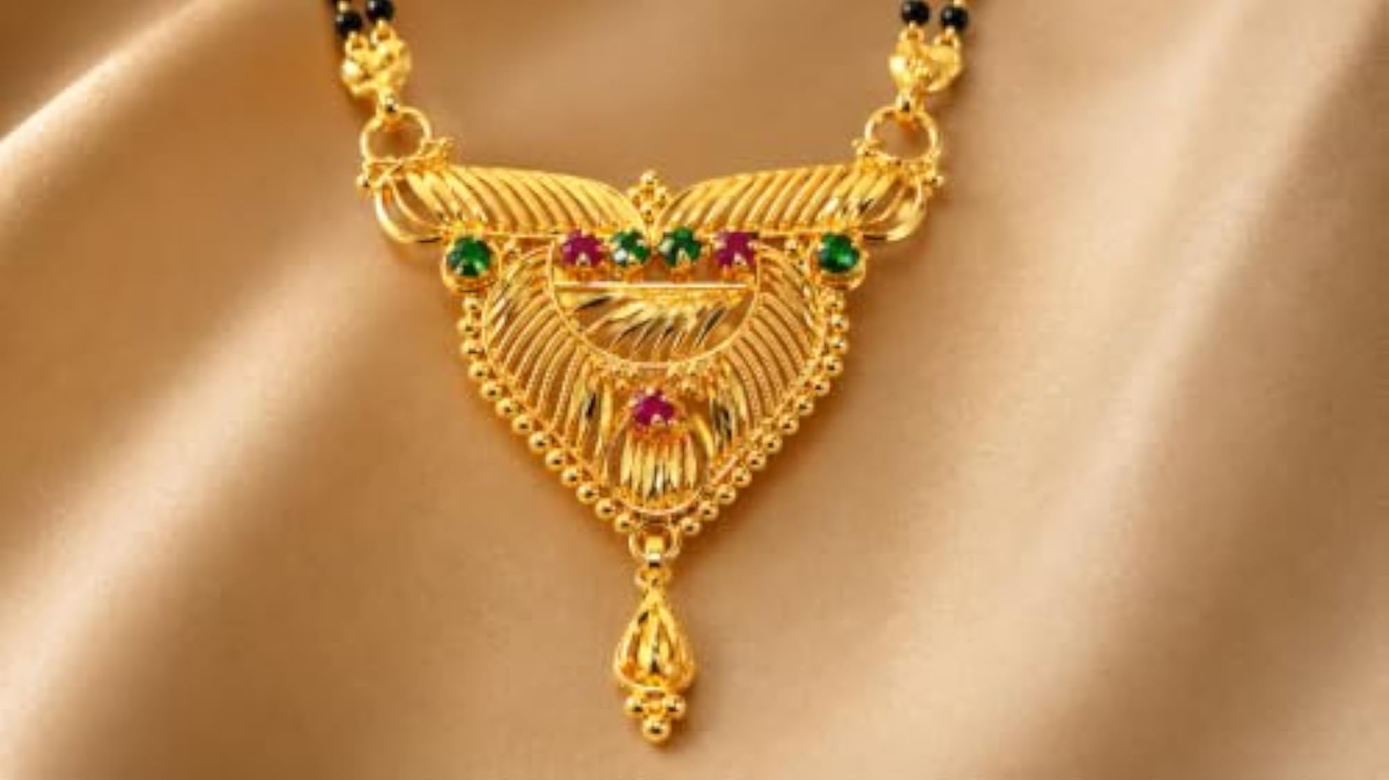 Gold Plated Long Black Beads Chain Mangalsutra
