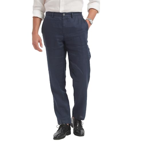 Isle Bay Linens Men's Summer 100% Linen Blend Breathable Waist Comfort Lightweight Dress Pants