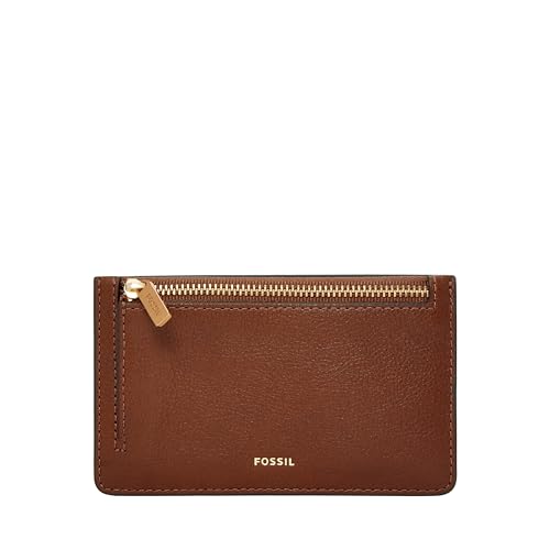 Image of Fossil Women's Logan RFID-Blocking Leather Zip Around Card Case Wallet with Keychain