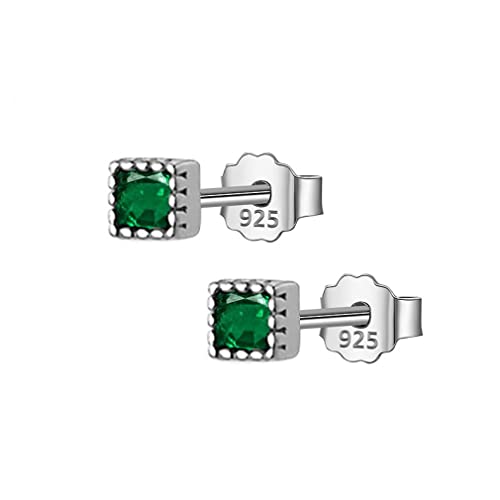 Boucles d'oreilles clous carrés vert en argent sterling : joaillerie fine pour femme