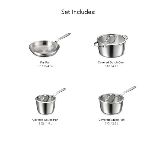 Tramontina Tempo Tri-Ply Base Stainless Steel 7-Piece Cookware Set with Glass Lids, Pots and Pans Kitchen Set, Induction-Ready, Oven-Safe, Dishwasher-Safe