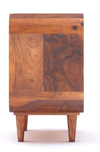 Image of Furniture Solid Sheesham Wood Bedside End Table with 1 Drawer and 1 Open Shelf Storage for Bedroom Wooden Nightstand Table Home Office (Honey Finish)