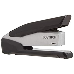 Bostitch Office Executive Metal Desktop Stapler, 3 in 1 Spring Powered Stapler, One Finger, Staple Storage Compartment & Staple Remover, Includes 210 Staples, 28 Sheet Capacity, Black/Gray