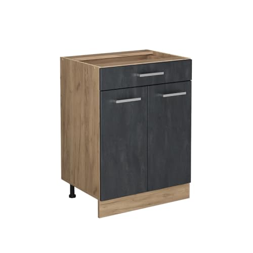 Vicco Küchenunterschrank R-Line, Schwarz Beton, 60 cm ohne Arbeitsplatte, zur freien Kombination innerhalb modularer Küchensysteme