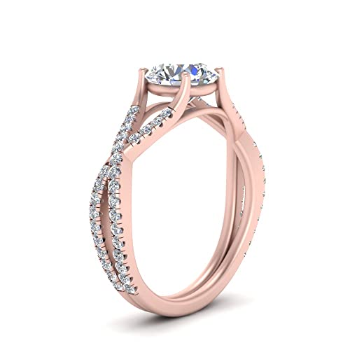 Image of Choose Your Gemstone 4 Prong Split Twisted Diamond CZ Ring Rose Gold Plated Round Shape Split Shank Engagement Ring Minimal Modern Design Birthday Gift Wedding Gift US Size 4 to 12