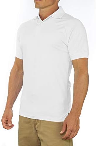 CC Perfect Slim Fit Polo Shirts for Men + Stretch | Breathable Sweat Wicking Short Sleeve Fitted Collared Mens Polo T Shirt White