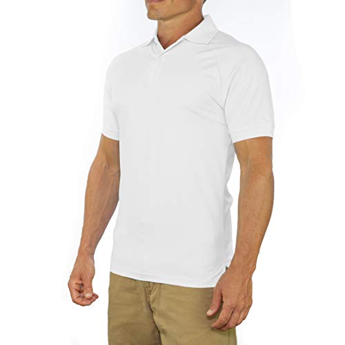 Cc Perfect Slim Fit Polo Shirts For Men + Stretch | Breathable Sweat Wicking Short Sleeve Fitted Collared Mens Polo T Shirt White #TOP9