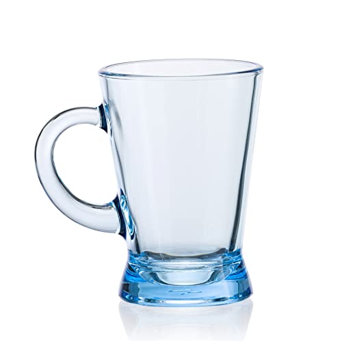 Image of Pasabahce Heybeli Glass Mug from The Original from Turkey, Turquoise 180 ml Mug Set of 6 Pcs | Ideal for Coffee, Tea, Cappaccino, Multipurpose Mug Perfect for Gifting | Easy To Clean & Dishwasher Safe