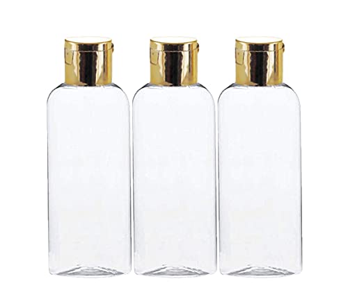 Image of Hunky Dory 100ml Empty Clear Plastic Bottles Refillable Travel Size Cosmetic Containers Small Leak Proof Squeeze Bottles with Gold Flip Cap for Toiletries,Shampoo,Oil (Pack of 12)