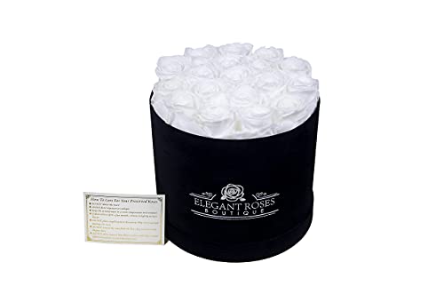 Elegant Roses Handmade Preserved Roses That Last a Year | Suede Rose Box | Eternal Roses in a Box Without Fragrance Gift for Her (Large Suede, 21 White Roses)